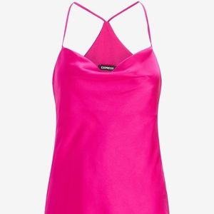 Express Satin Cowl Neck Tank in hot pink